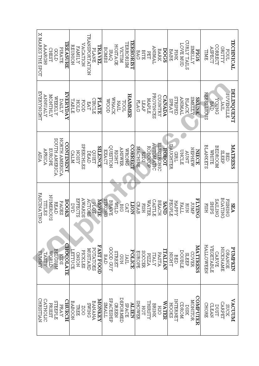 Taboo Vacation Intermediate worksheet