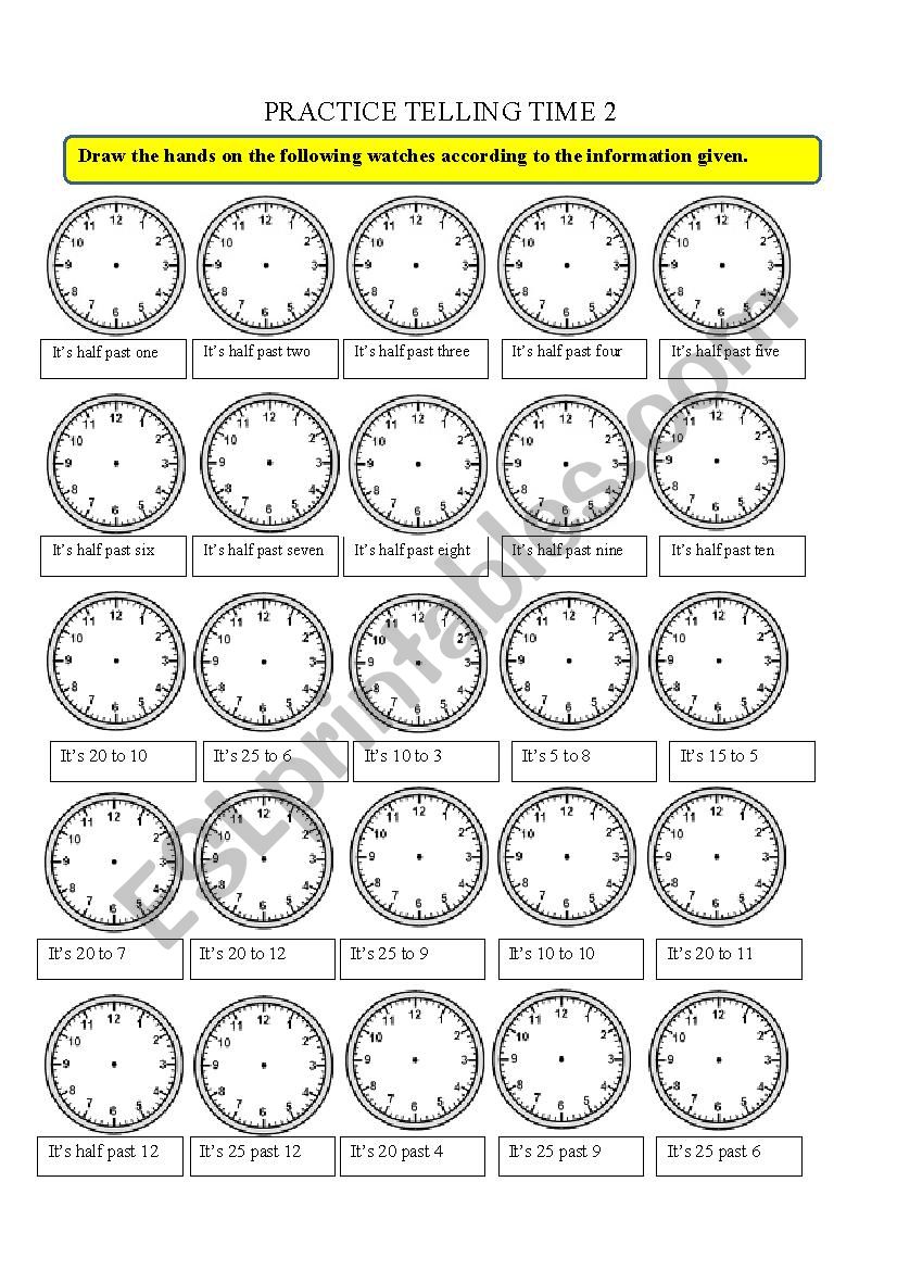 Telling time 2 worksheet