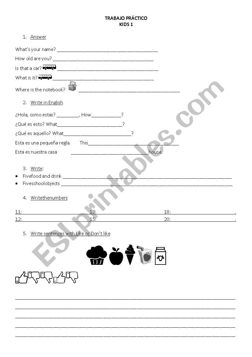 test kids 1  worksheet