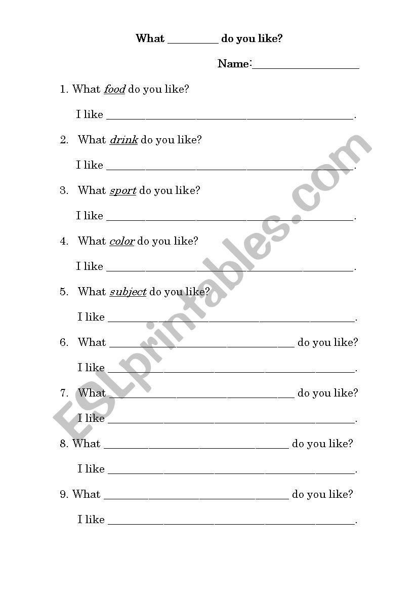 What ____ do you like? worksheet