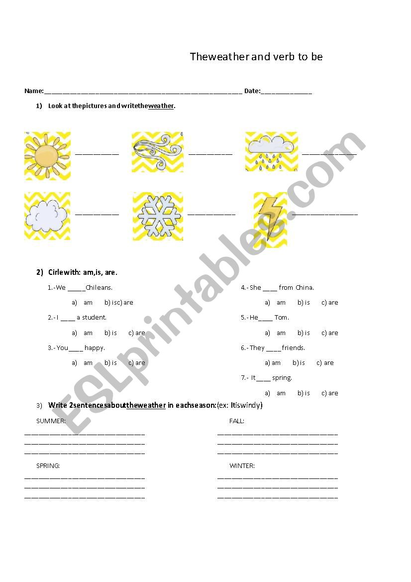 the weather and verb to be worksheet