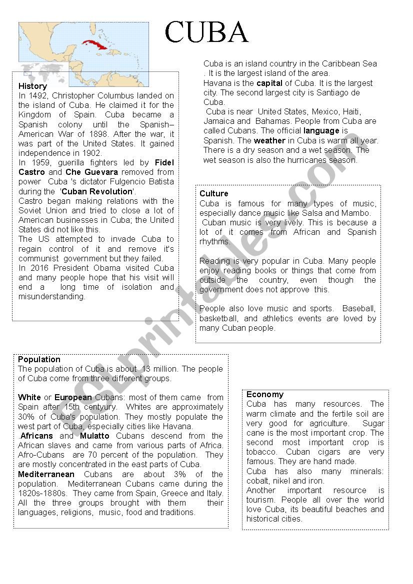 Cuba worksheet Cuba worksheet