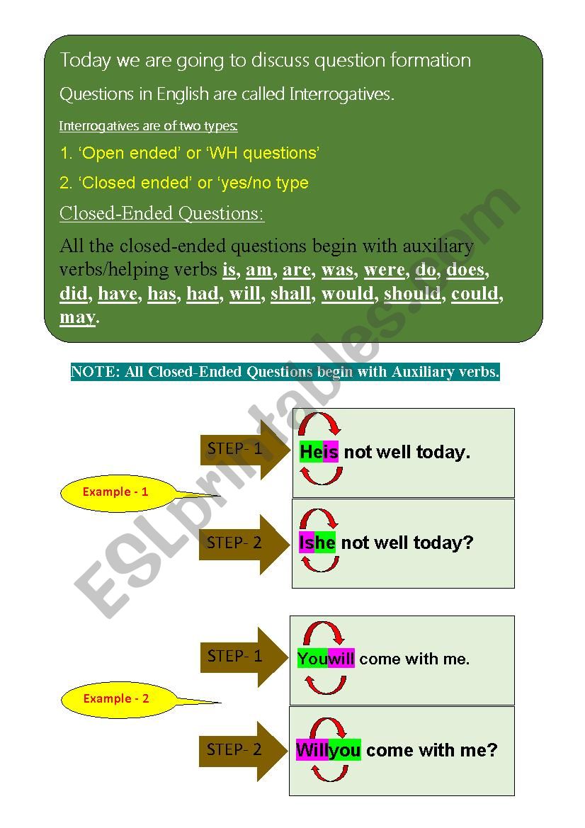 CLOSE ENDED QUESTIONS worksheet