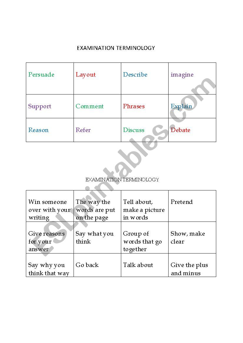 subject vocabulary bingo worksheet