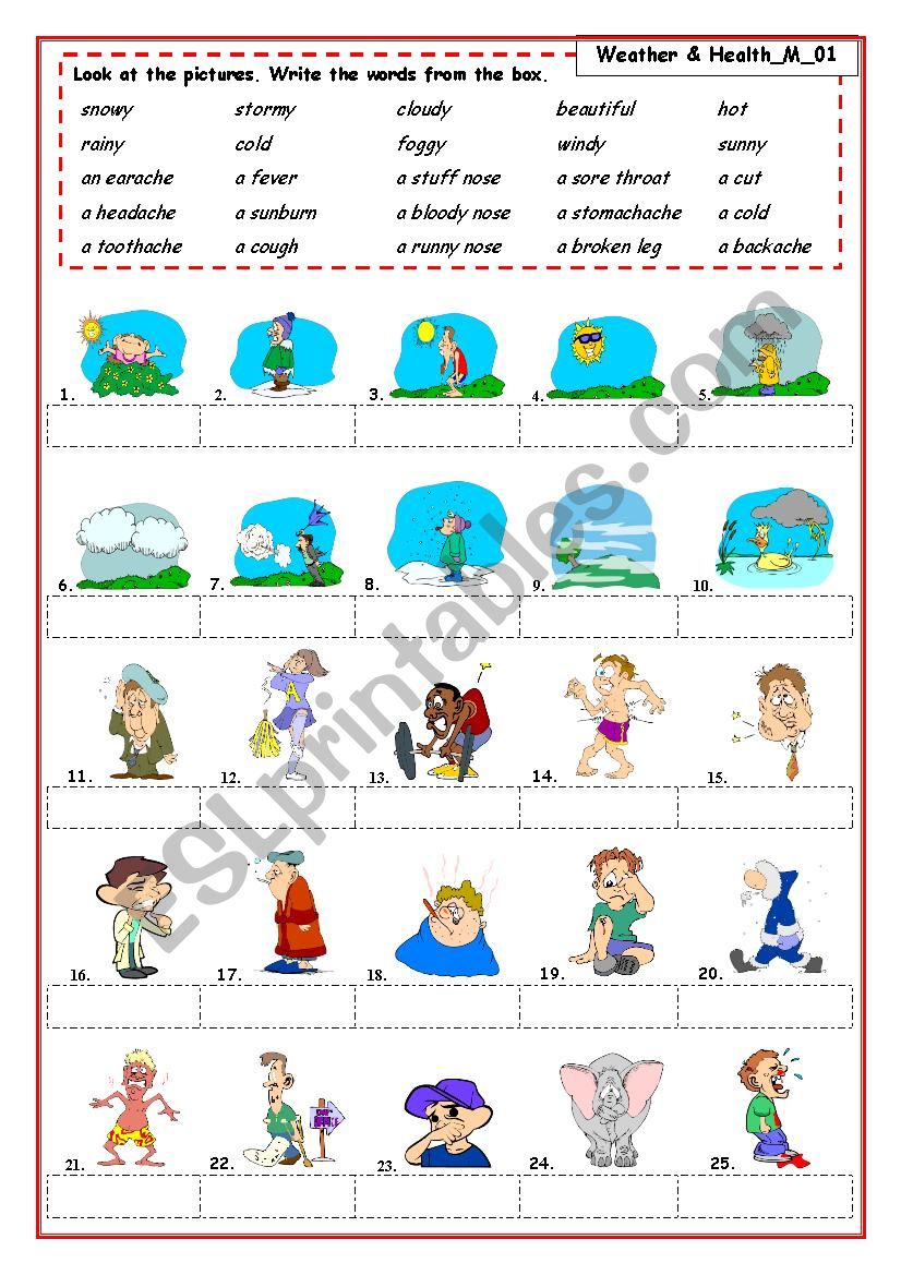 Weather & Health problems worksheet