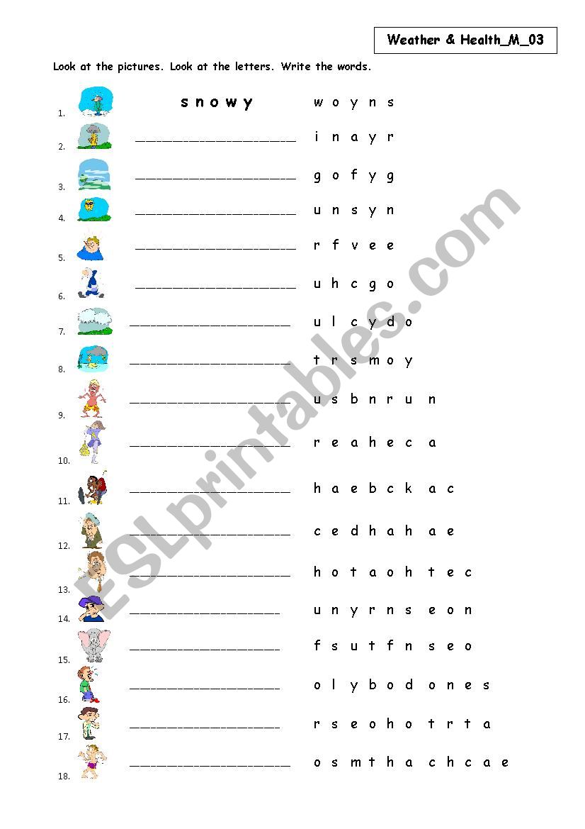 Weather & Health problems worksheet