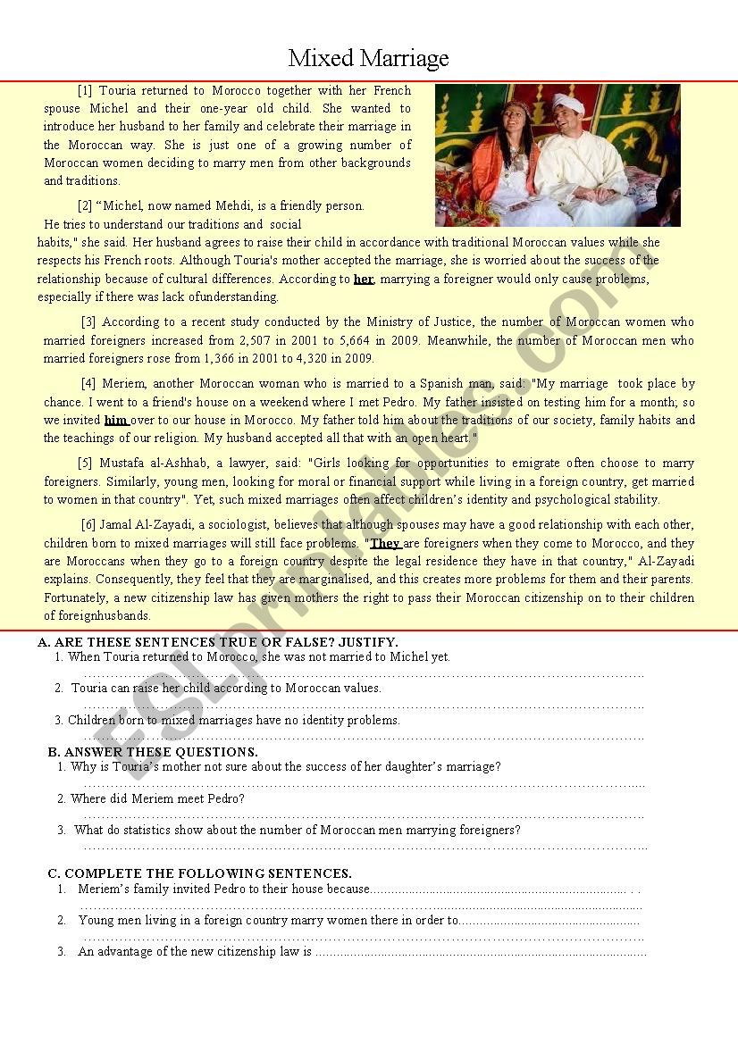 Mixed Marriage worksheet