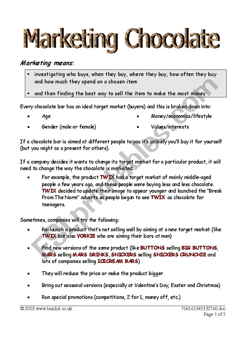 Choco Project worksheet