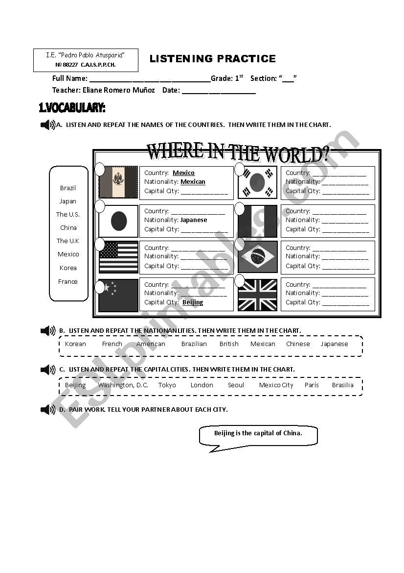 countries and nationalities worksheet