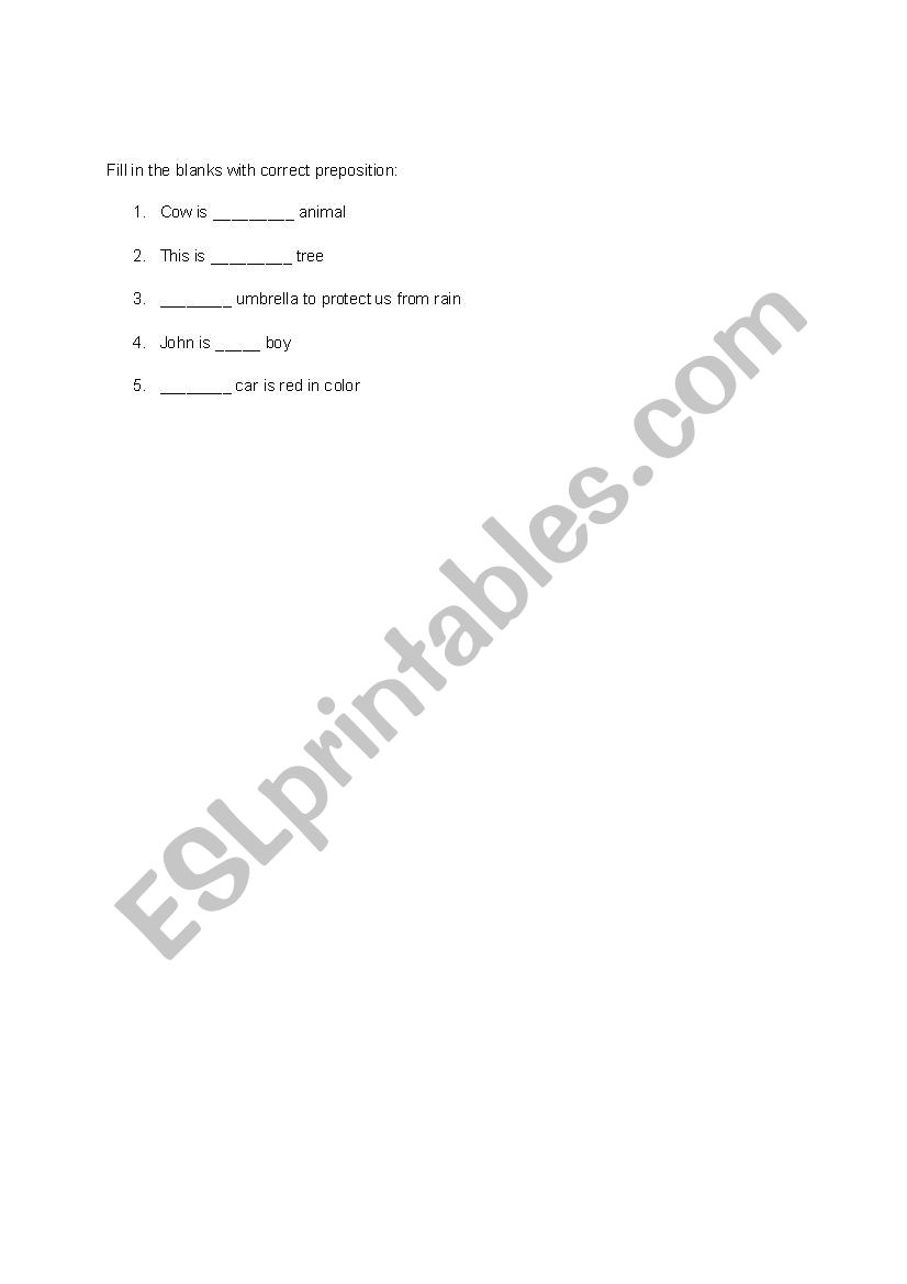 Preposition worksheet