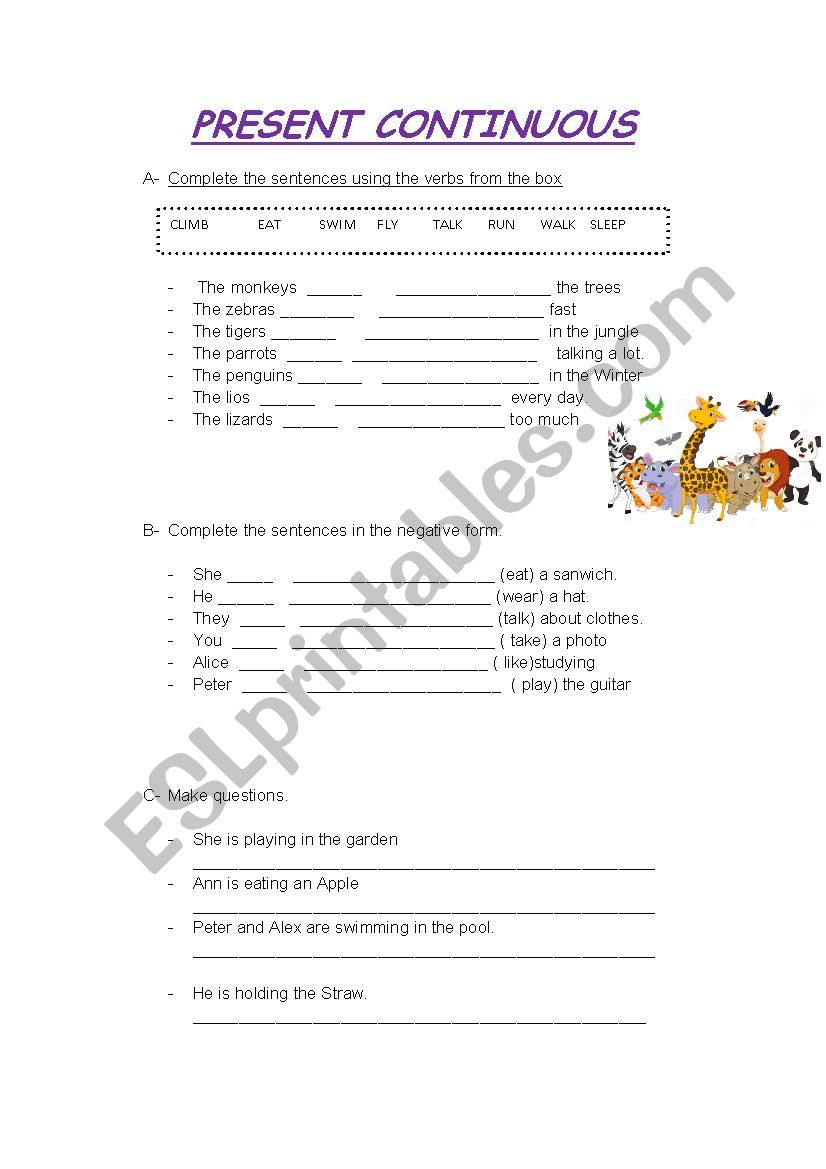 present continuous worksheet