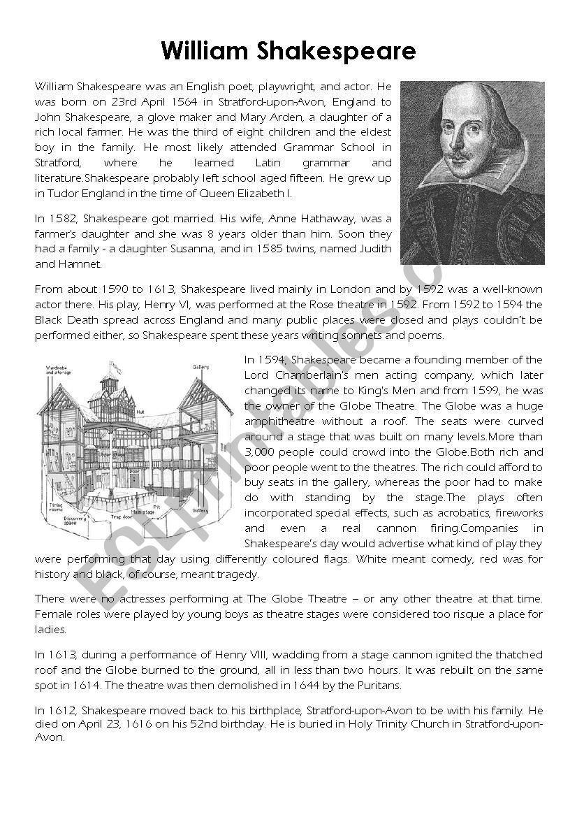 William Shakespeare worksheet