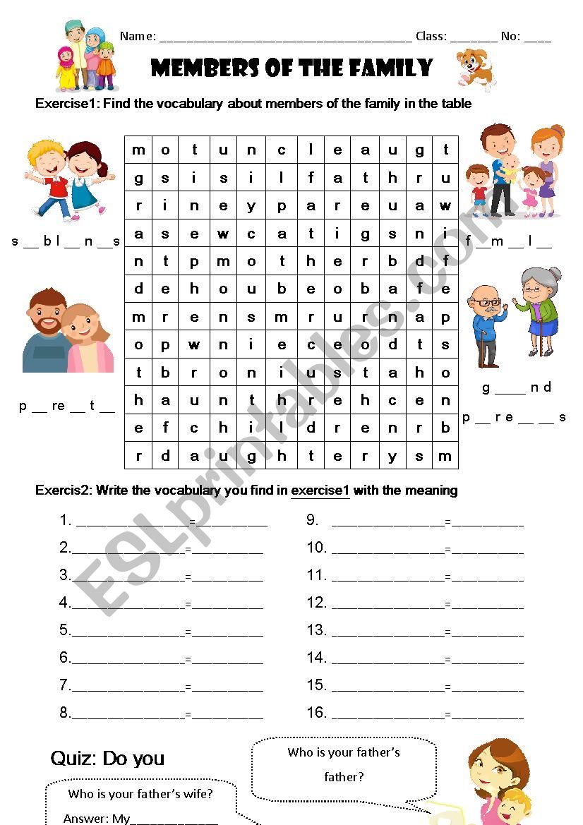 Family members worksheet