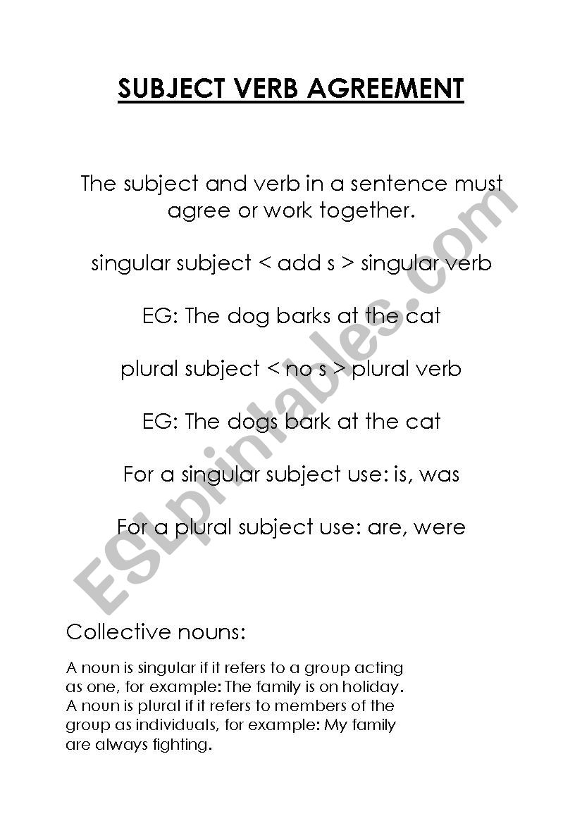 Subject Verb Agreement worksheet