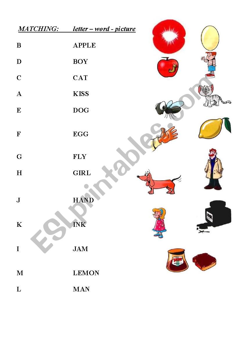 the alphabet - matching letter - word - picture