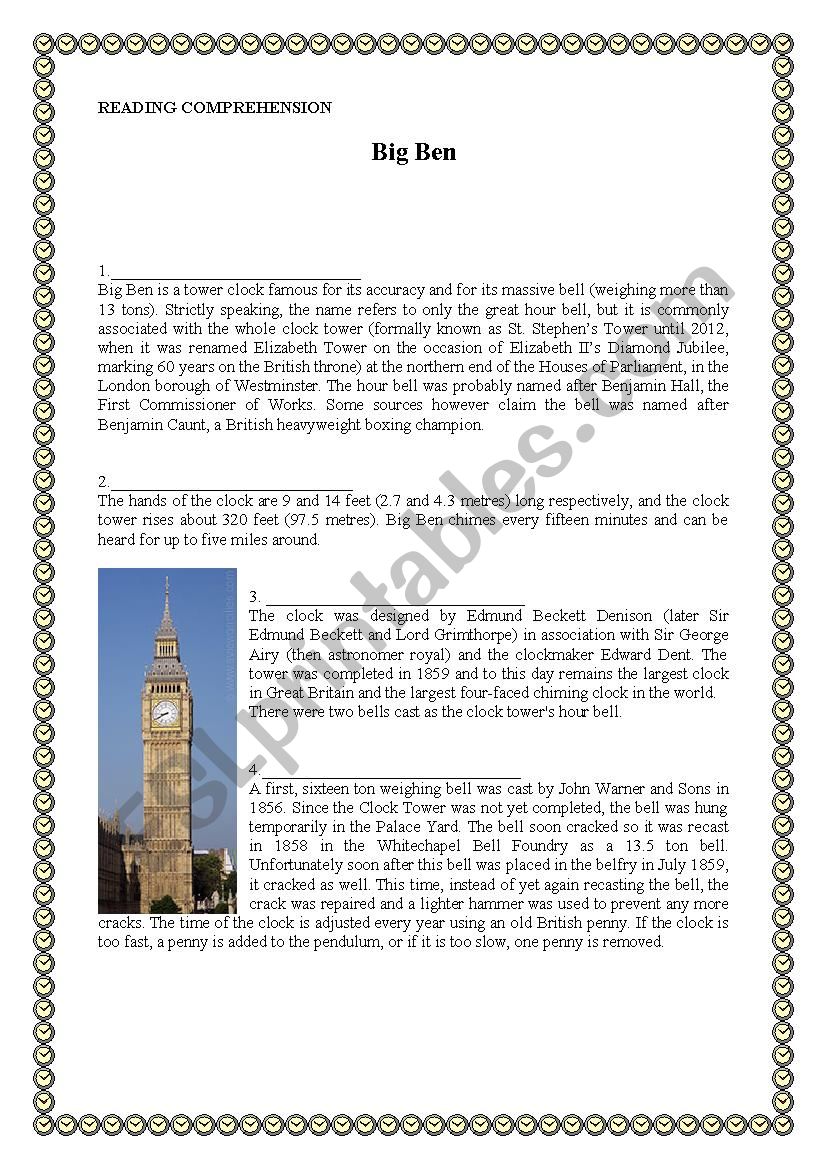 Big Ben Reading worksheet