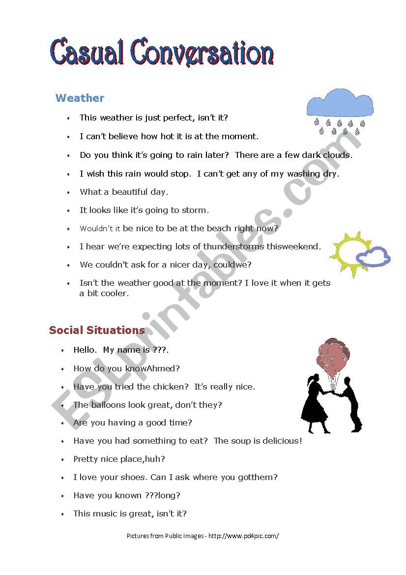 Casual Conversation worksheet