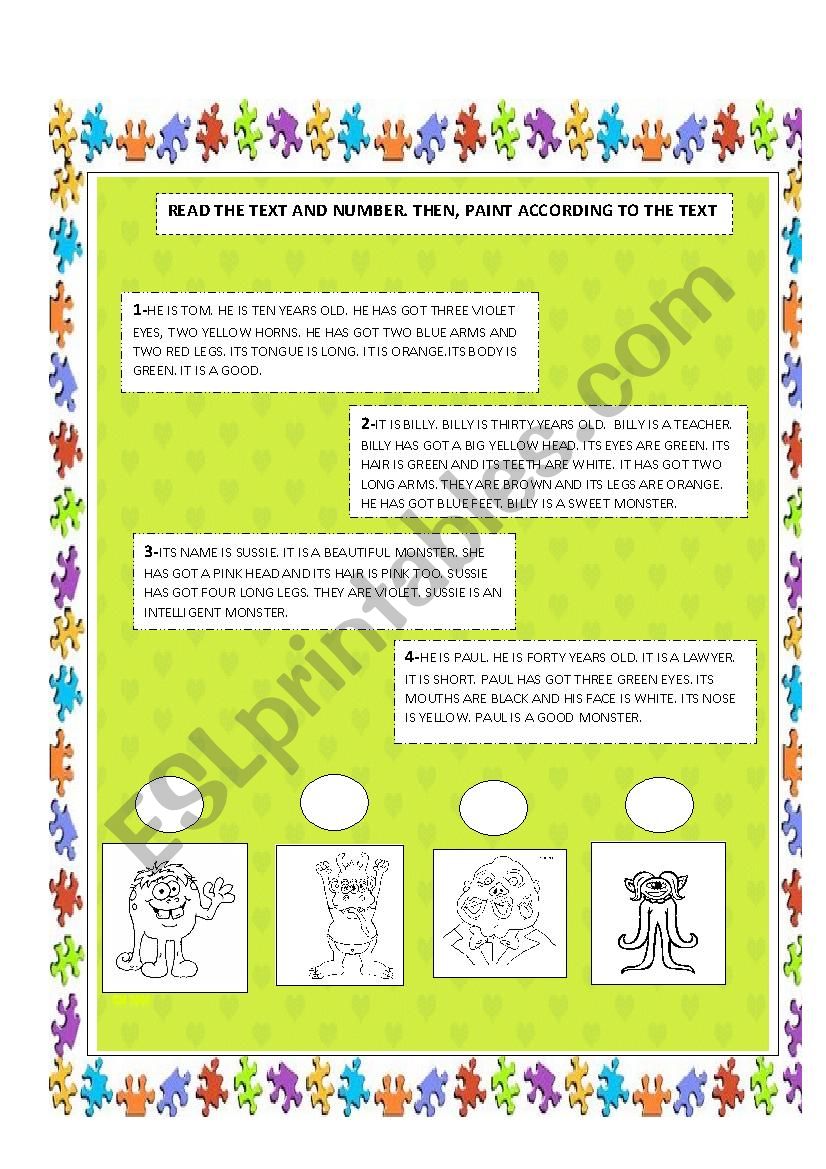 MONSTERS worksheet