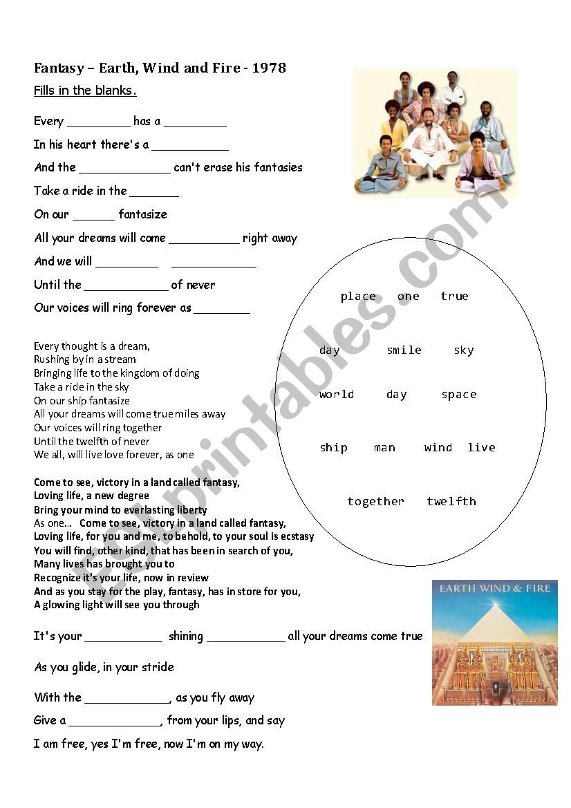 Earth Wind and Fire Fantasy worksheet