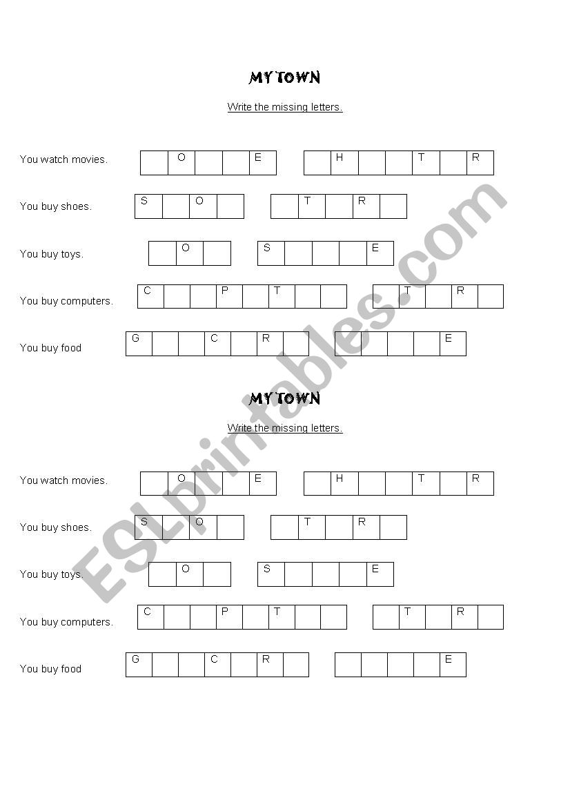 My town worksheet