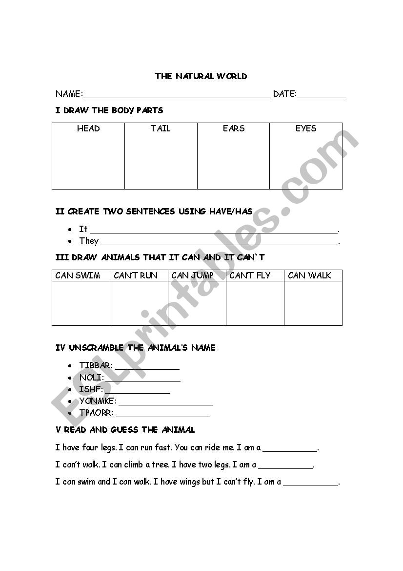 The Natural World worksheet