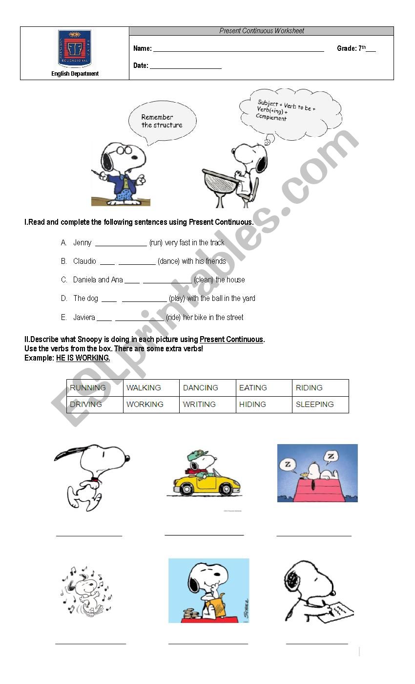 Present Continuous worksheet