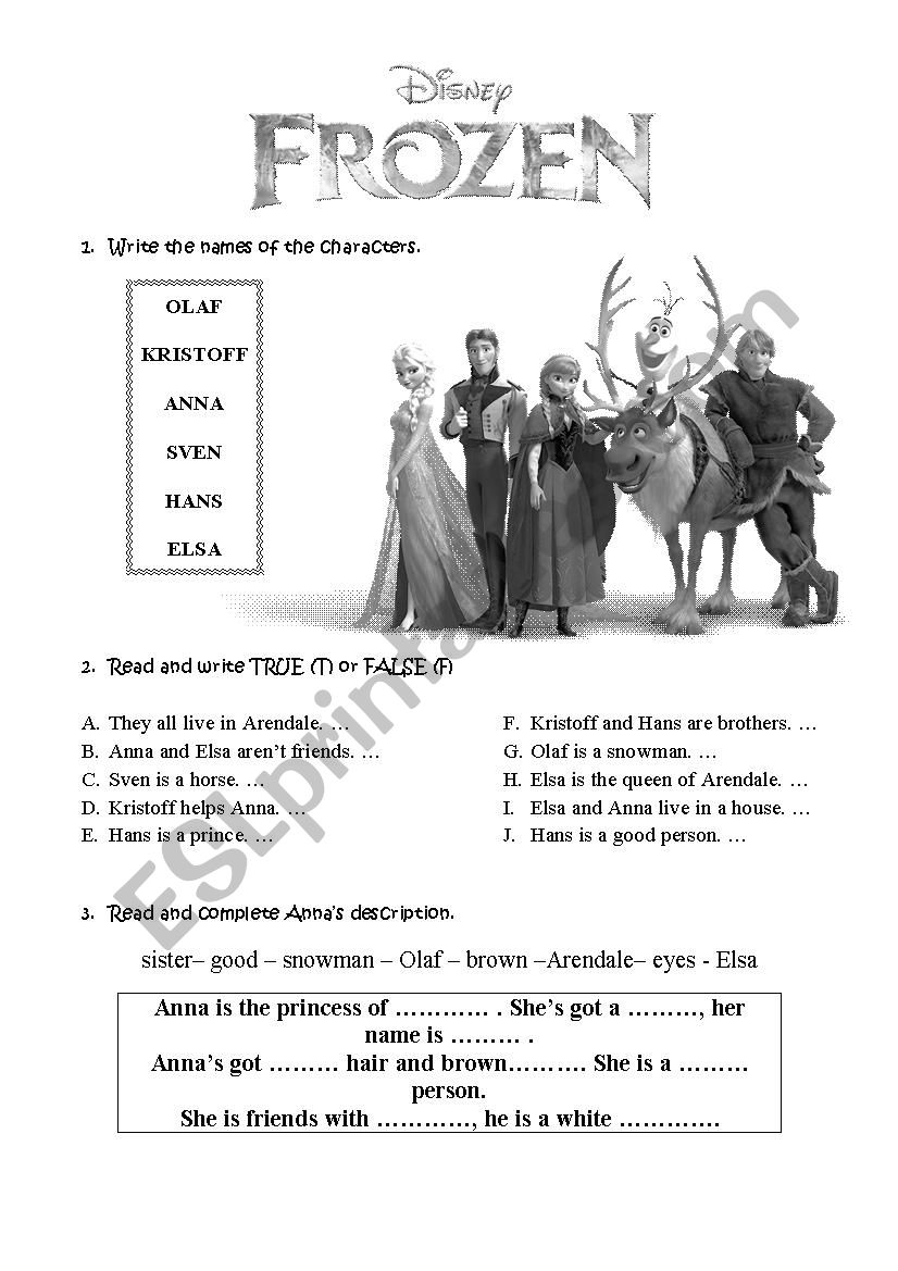 Frozen worksheet worksheet