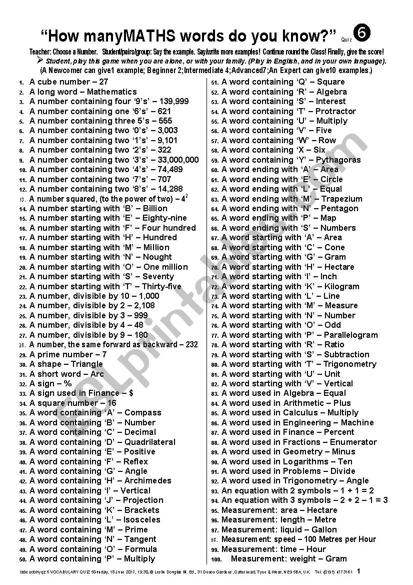 QUIZ GAME 006 Maths worksheet