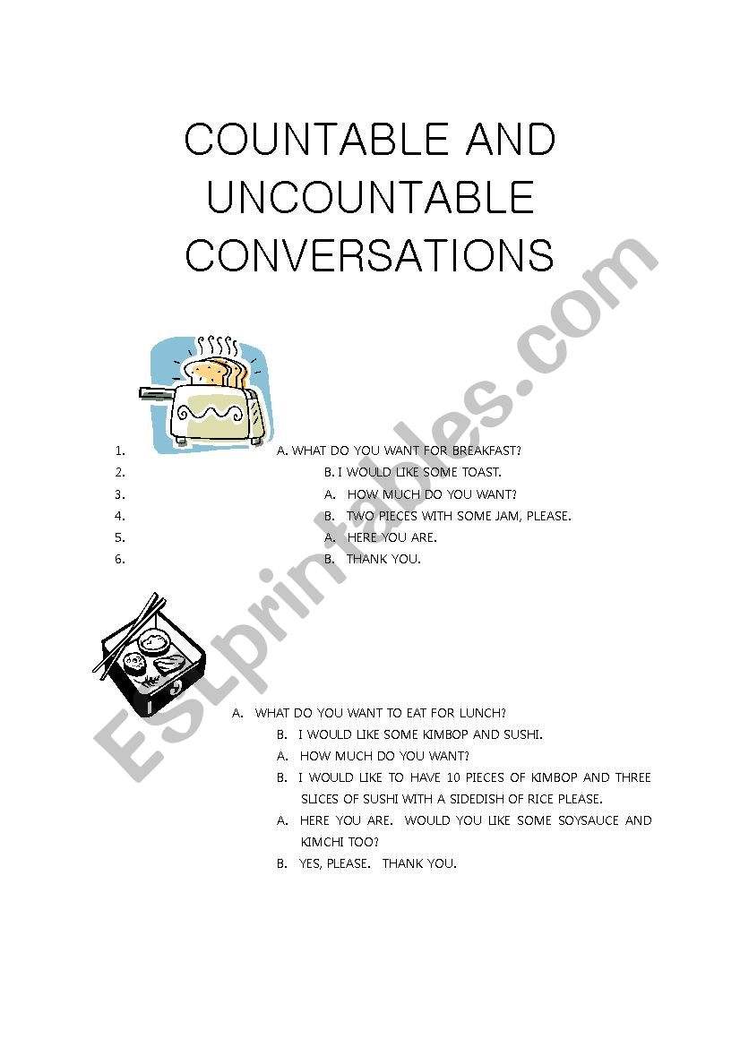 Countable and Uncountable worksheet