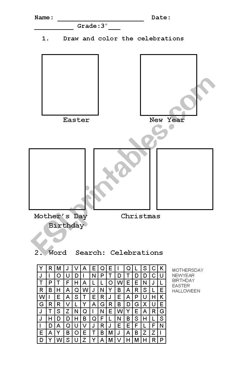 Celebrations  worksheet