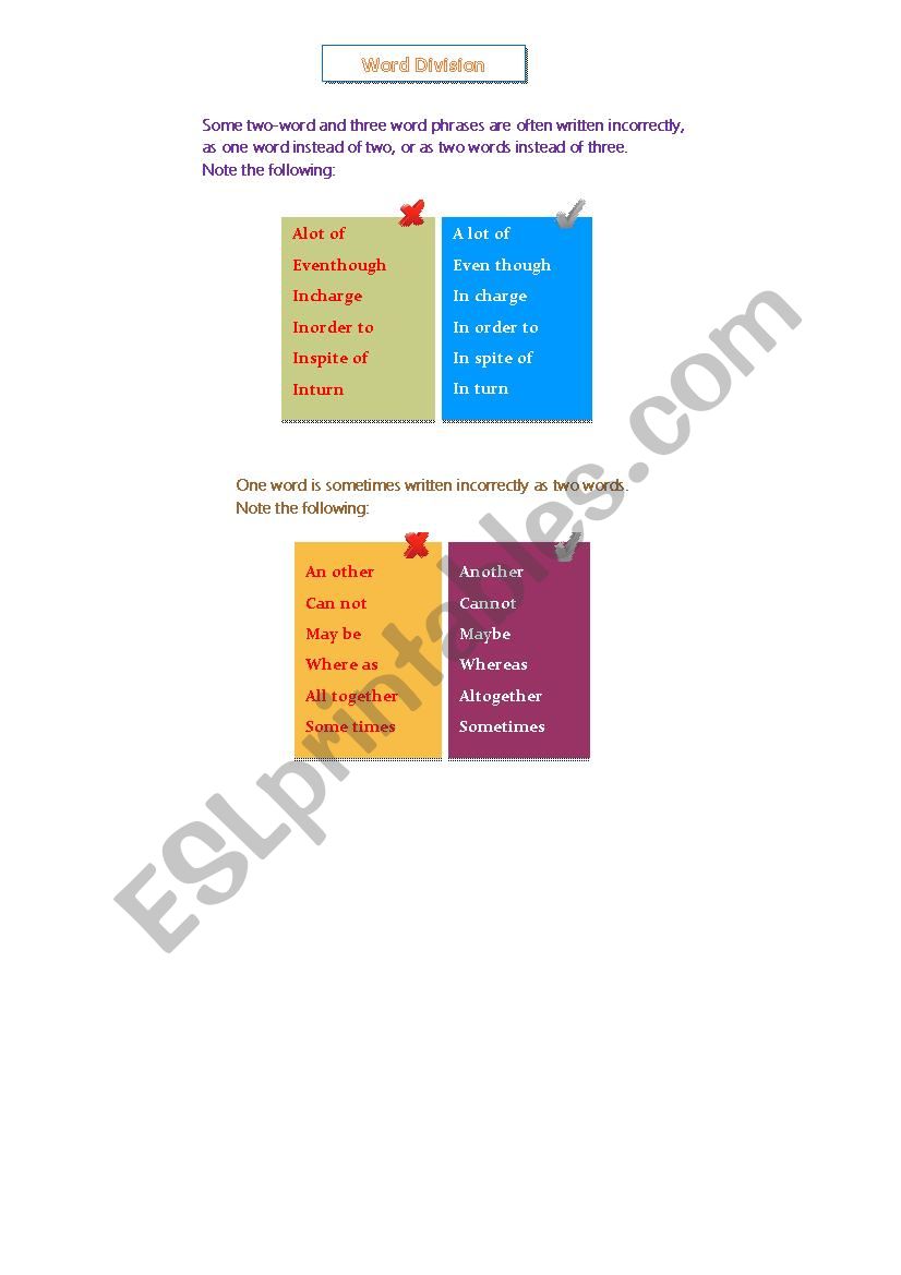 Vocabulary worksheet