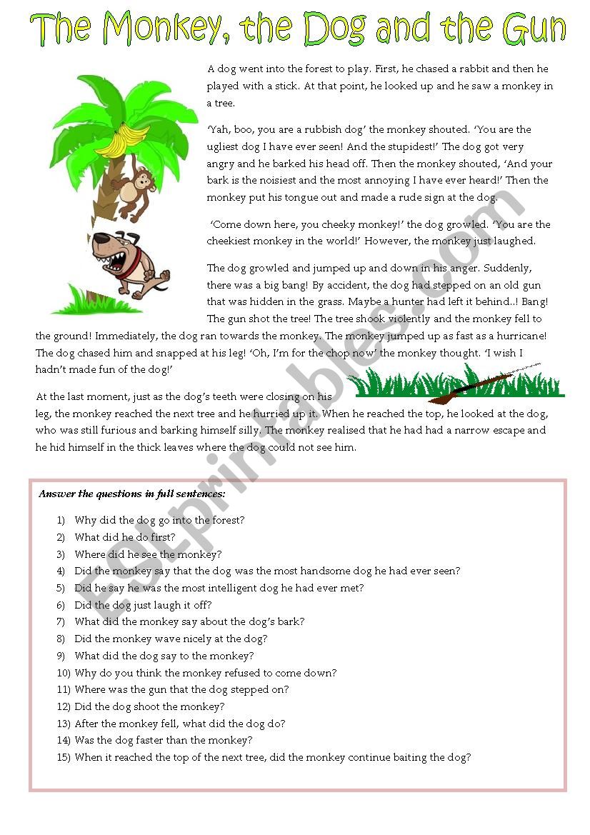 The Monkey and the Dog worksheet