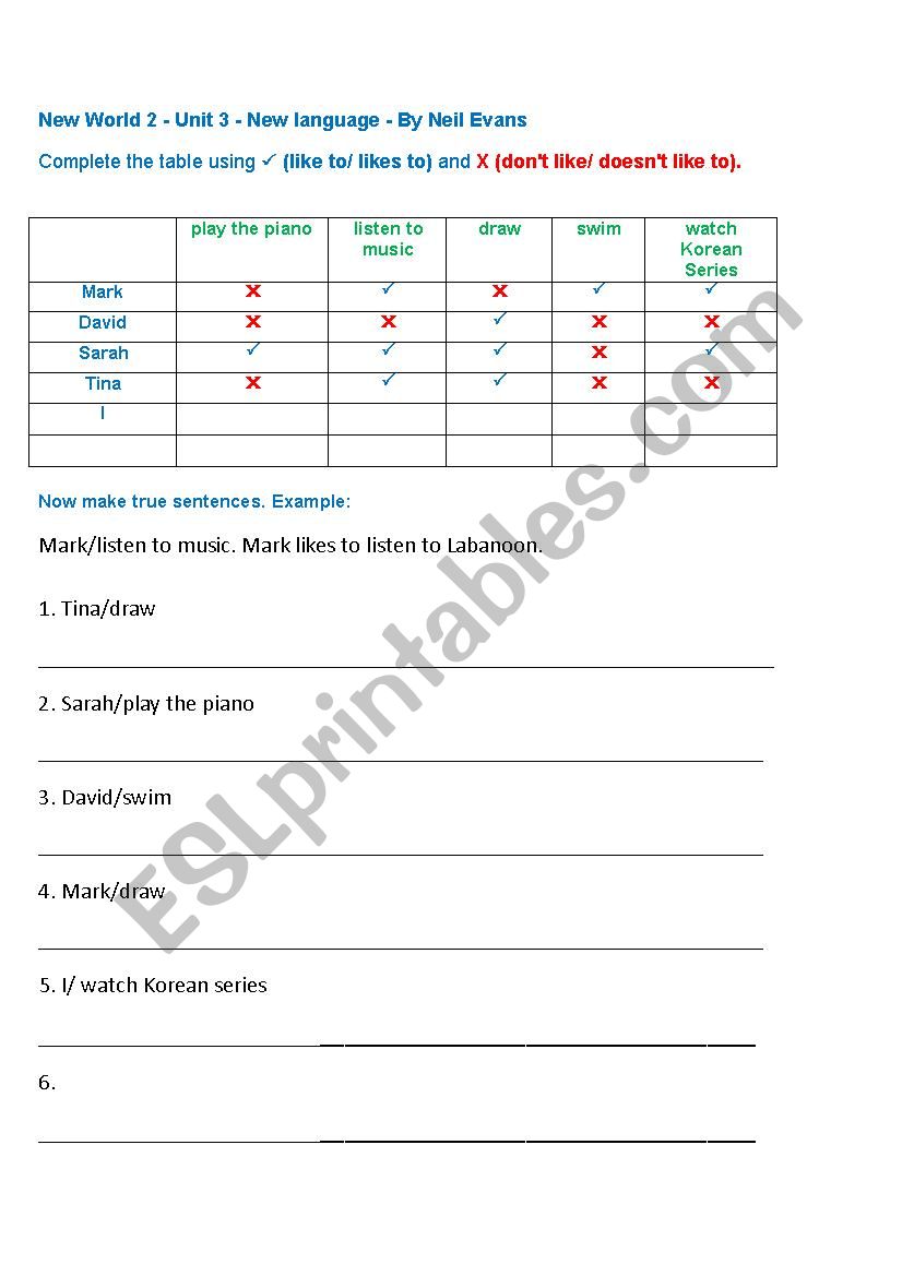 Hobbies - I like to worksheet