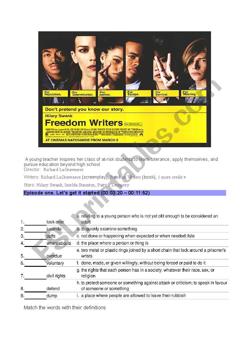 Freedo Writers worksheet worksheet