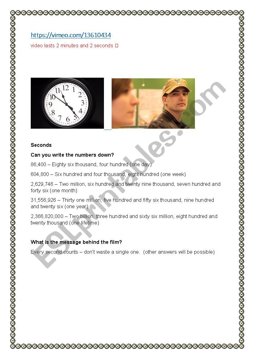 Every Second Matters worksheet