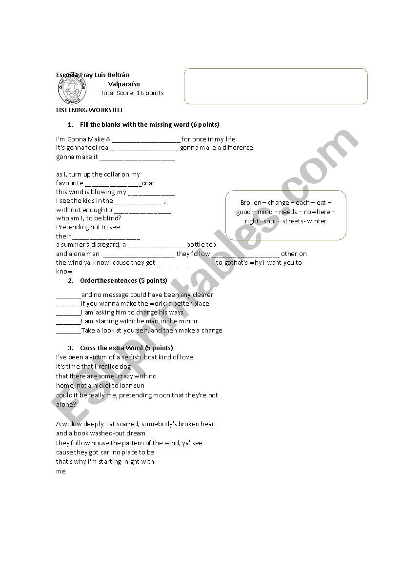Listening Michael Jackson worksheet