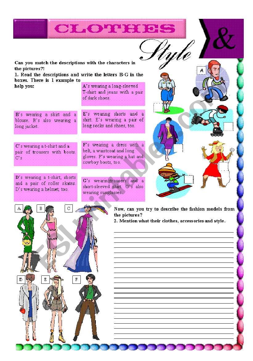 Clothes and Style worksheet