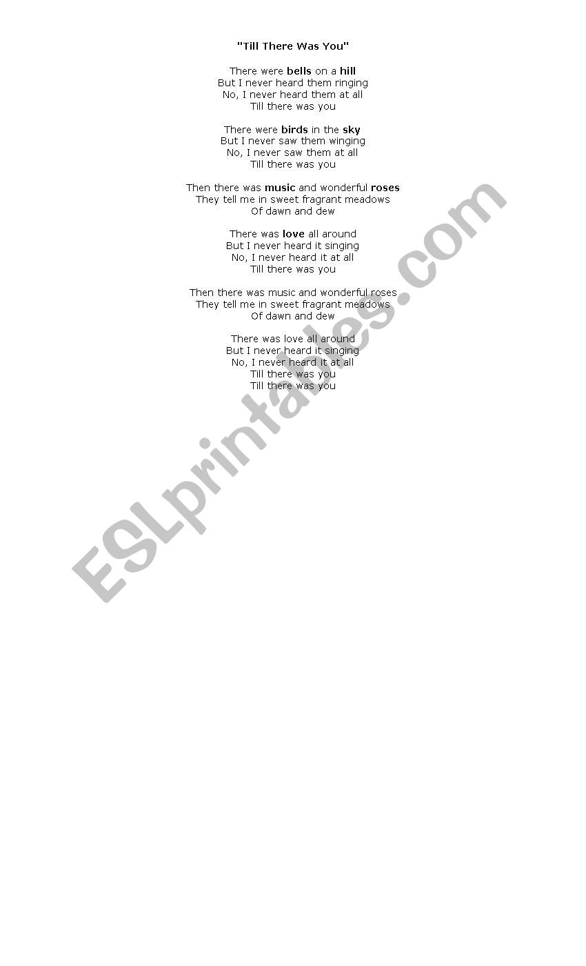 Till there was you. Song worksheet