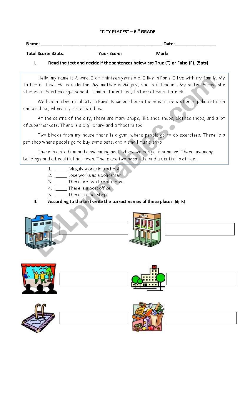 City Places Worksheet worksheet