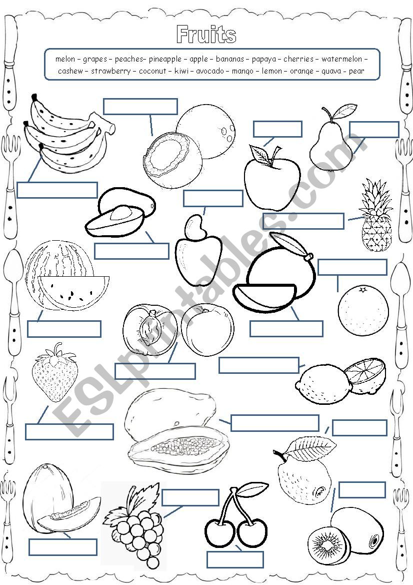 Worksheet about fruits worksheet