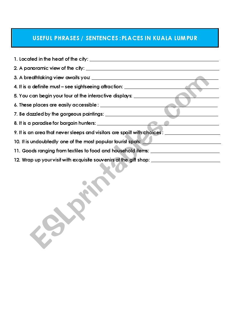 PLACES worksheet