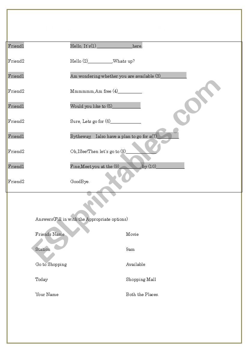 Telephone Conversation worksheet