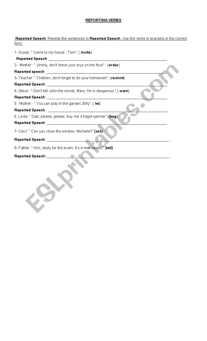 Reported Speech worksheet