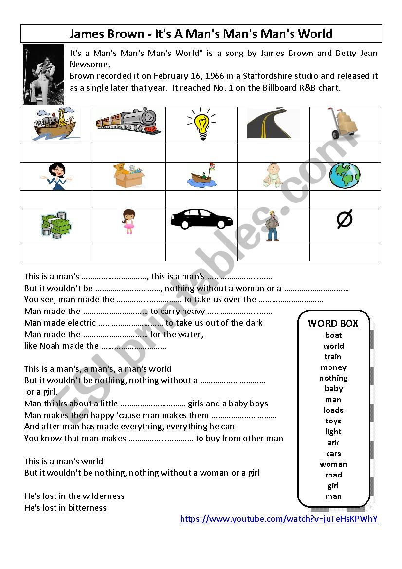 Mans world James Brown worksheet