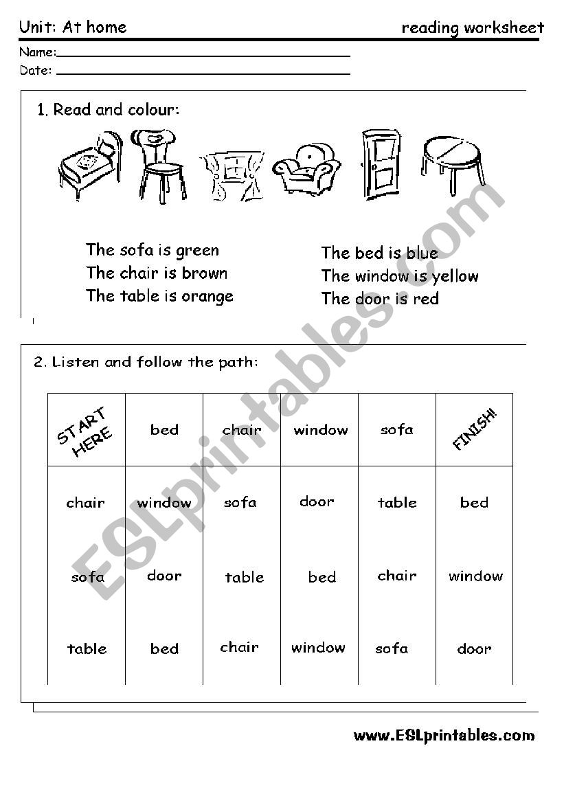 The furniture: reading worksheet 2