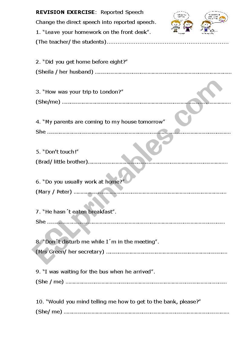 Practice Reported Speech worksheet