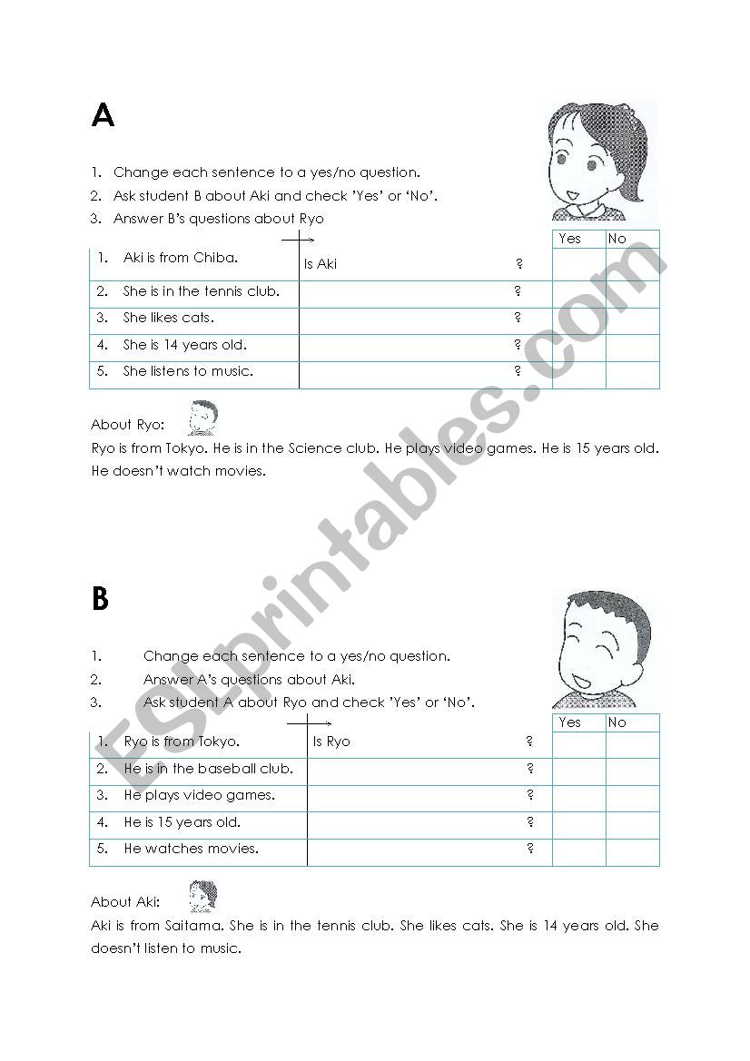 Aki and Ryo question handout worksheet