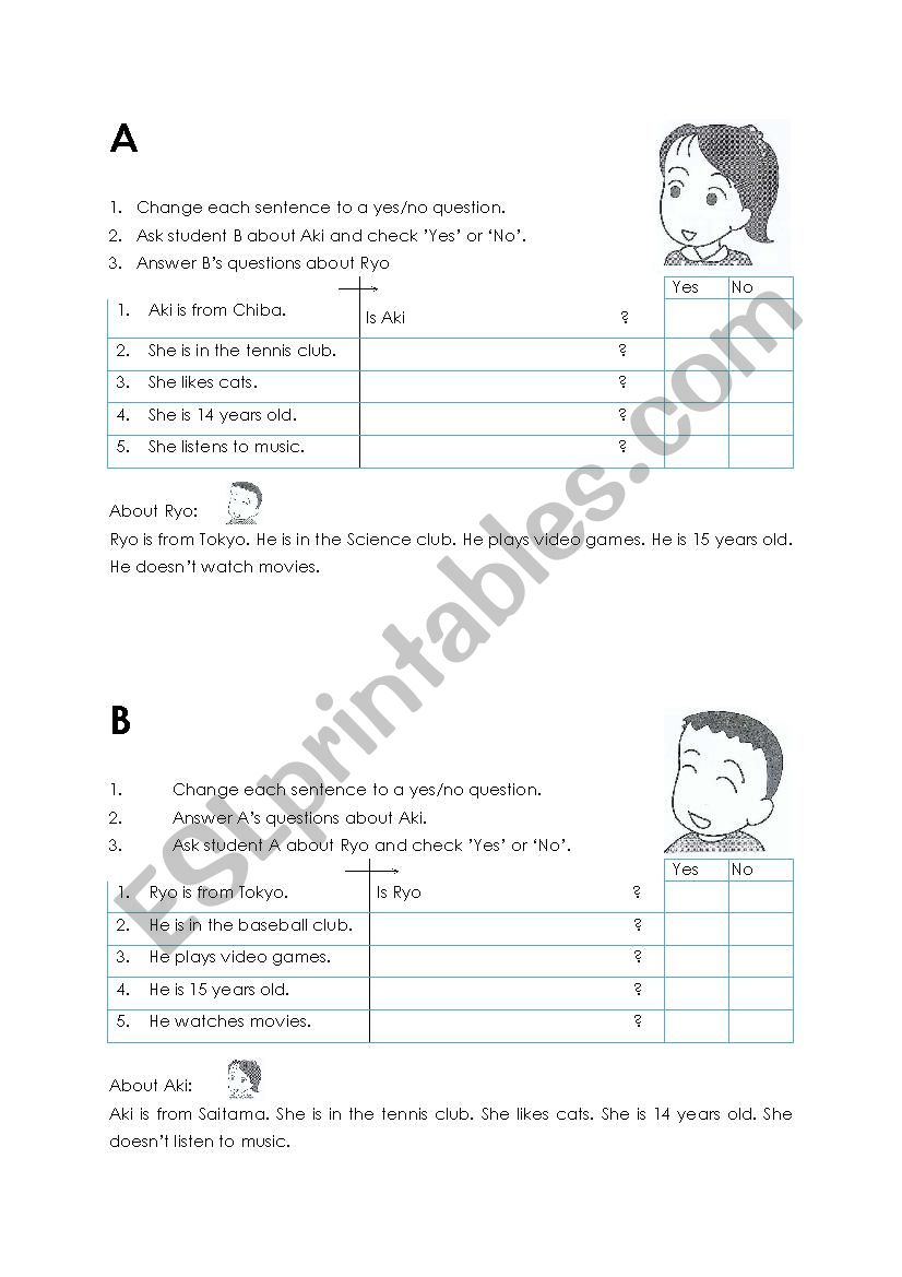 Aki and Ryo question handout worksheet