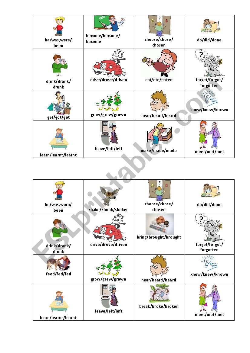 Irregular Verbs Bingo worksheet