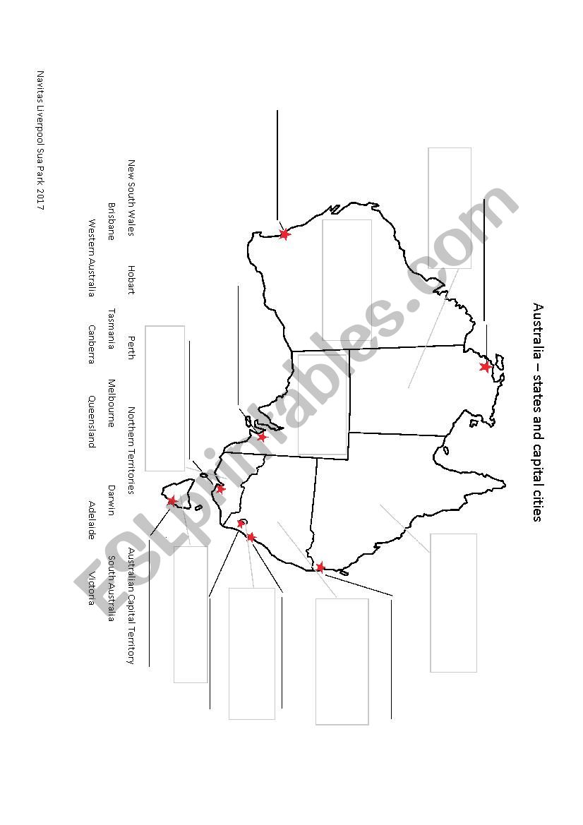 Australian Cities and States worksheet